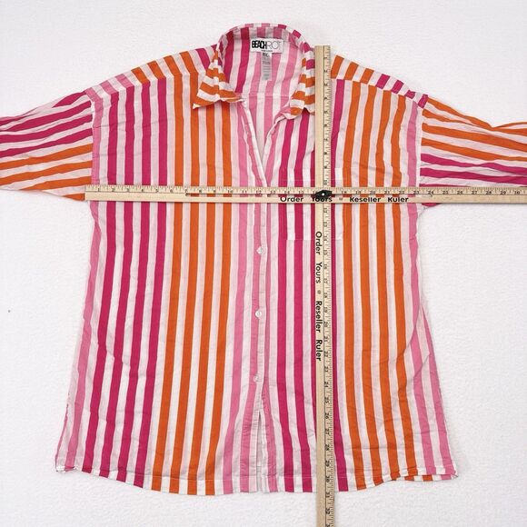 Beach Riot Alexa Top Large XL Striped Pink Orange Oversized Button Up Cover Up - Picture 10 of 12